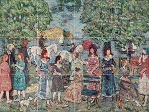 Panel de cerámica de mosaico de paisaje con figuras salpicadero azulejo arte mural - Imagen 1 de 6