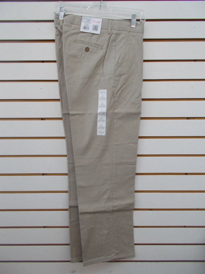 Chicos IZOD $32 Uniforme/Casual Caqui Frente Plano Pantalones Talla 10 Husky Foto 1 de 3