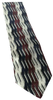 意大利设计师 VIA 手工制作 100% 真丝领带海军蓝勃艮第面霜全新无标签 — 第 1/4 张图片