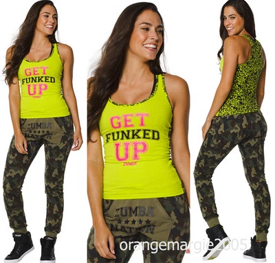 ZUMBA Nation ¡JUEGO DE 2 piezas! Pantalones Sudaderas Jogger Camuflados HipHop + Camiseta sin mangas Funk Racerback S M L Foto 1 de 4