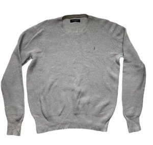 Men's ALLSAINTS Trias Large L Grey Waffle Woven pullover Cotton Crew Neck Jumper - Picture 1 of 8