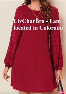 EMERY ROSE RED Swiss Dot Side Solid Red Dress- Small or Medium - Picture 1 of 10