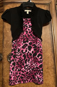 Speechless Pink Leopard Print Black Ruffle Bolero Dress Short Sleeve Girls LARGE - Picture 1 of 11