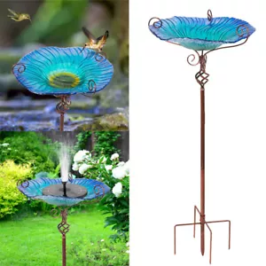 Outdoor Flower Bird Bath Bowl Stand Bird Feeder with Metal Stake Patio Garden De - Picture 1 of 11