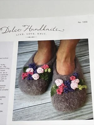 Dolce Handknits Mabel Slippers Womens Size S M L Knitting Pattern - Image 1 of 4