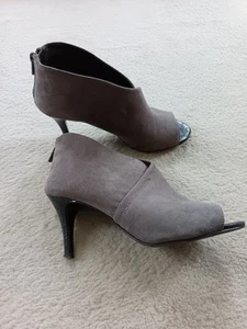 Ladies Next Grey Suede Peep Toe Heeled Shoe Boots Size 6 - Picture 1 of 6