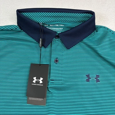 Camisa Polo Under Armour Performance Hombres XLT Verde Negra Rayas Golf Elastizada Nueva con Etiquetas Foto 1 de 4