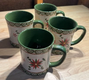 4er Set ~ Temptations Old World Weihnachtsstern Steinzeug 16 Unzen Tassen - Bild 1 von 2