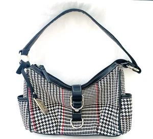 Vintage CHAPS Hahnentritt Karo Karo Schwarz Weiß Rot Schultertasche Handtasche - Bild 1 von 10