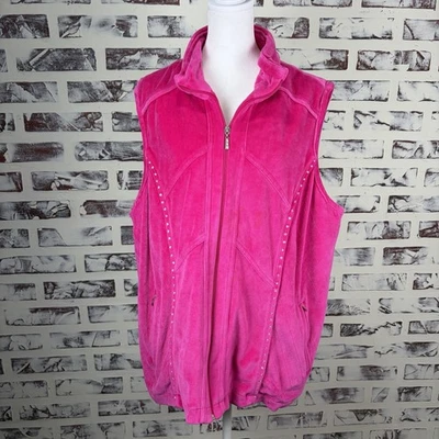 Quacker Factory Woman's Velore Vest Size 1X Pink Prity in Pink Bling Vacation - Image 1 of 4