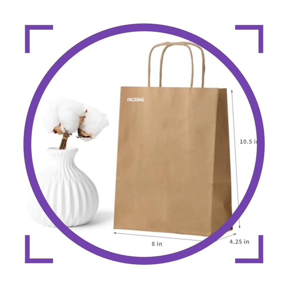 Pack de 50 bolsas de papel marrón con asas a granel, 8x4,25x10,5 pulgadas,medianas- Foto 1 de 1