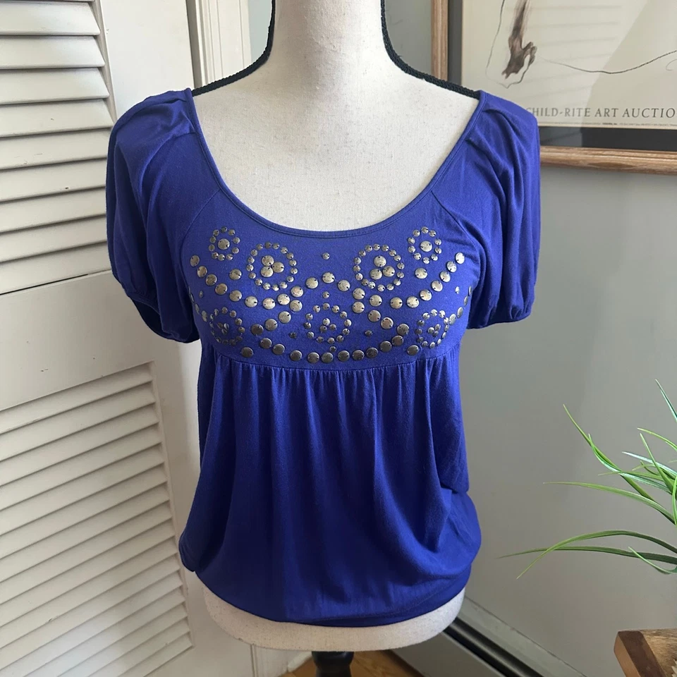 AMERICAN RAG Топ женщин XS синий украшенный ретро Y2K страны Milkmaid повседневный - Изображение 1 из 4