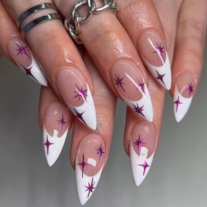 Nude with White Edge Decor Fake Nails Chip-Proof Fingernail DIY Decoration - Picture 1 of 10