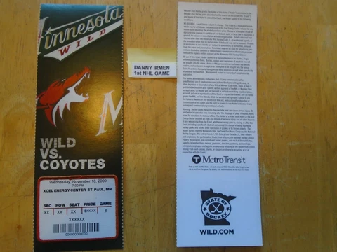 Danny Irmen  1st NHL Game Ticket  Minnesota Wild Cover