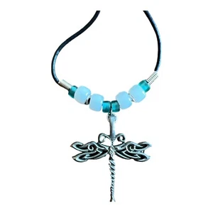 Solar Bead Necklace Pewter Dragonfly 19" Cord - Picture 1 of 1