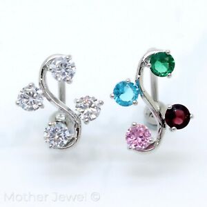 REVERSE CLEAR MULTI-COLOUR DANGLE BELLY BUTTON NAVEL SILVER SURGICAL STEEL RING