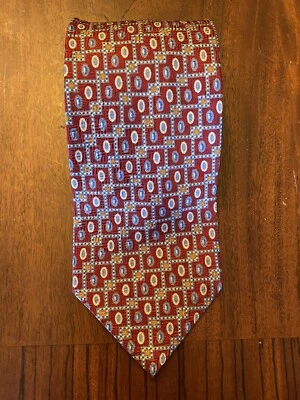 Vitaliano Pancaldi  Necktie Tie Blue & Red Interlocking Squares Silk 59-60” Long Foto 1 de 4