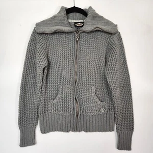 Harley Davidson Sweater Womens Sz S Gray Full Zip Knitted Embroidered Motorcycle - Picture 1 of 14