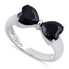 Sterling Silver Bow Heart Cut Black Cz Ring Womens Statement Jewelry Size 10 New
