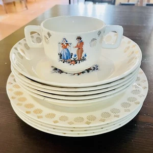 VTG Century by Salem Petit Point Dutch 23 Karat Gold Filigree Plate Bowl Cup Set - Picture 1 of 10