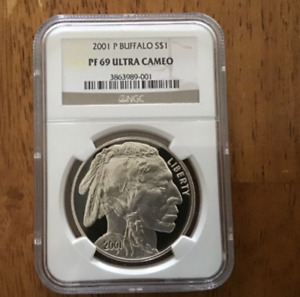2001 P American Buffalo Silver Coin PF 69 Ultra Cameo NGC Graded $1 Spot Free