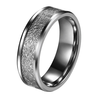 Anillo de carburo de tungsteno de 8 mm con incrustaciones de plata esterlina boda hombres mujeres banda talla 8-15 Foto 1 de 4