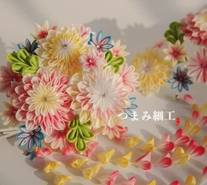 Handwork Kanzashi Tsumami zaiku Wisteria Hair Stick Hairpin for Kimono Accessory - Picture 1 of 17