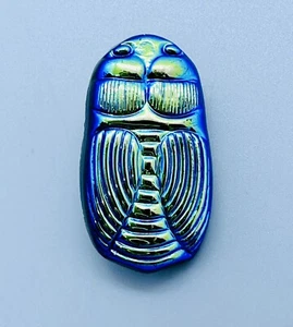 Antique Art Deco Carnival Glass Egyptian Scarab Iridescent Blue Coat Button - Picture 1 of 6