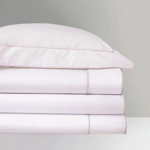 Yves Delorme Flandre White King Pillowcases Lavender Stripe Nuage Piping NEW - Picture 1 of 2