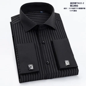 Mens Dress Shirts French Cuff Long Sleeves Striped Formal Cufflinks Shirts Tops - Picture 1 of 8