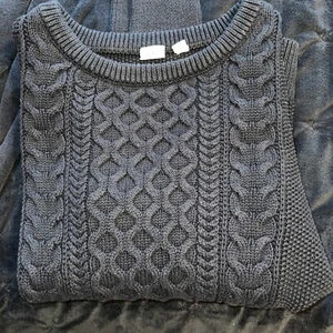 GAP Good Cable Knit Sweater Black Cotton Blend Crew Neck Medium - Imagen 1 de 3