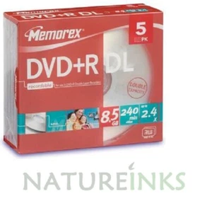 5 Memorex DVD+R DL 2.4x DVD Dual Double Layer Discs 8.5GB 240 mins RECORDER - Picture 1 of 2