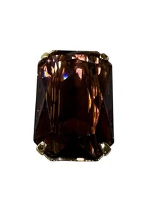 Anello cocktail Swarovski 10K GF vintage enorme cristallo taglio smeraldo marrone fumè taglia 6 - Foto 1 di 12