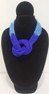 New Handmade Costume Boho Chic Royal Blue Ombre' Knot Chunky Bead Necklace - Picture 1 of 2