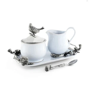 BRAND NEW VAGABOND HOUSE STONEWARE CREAMER SET - PEWTER SONG BIRD - Picture 1 of 16