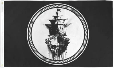 3X5 BLACK SEA PIRATE SHIP HAPPY HALLOWEEN FLAG BANNER 100D W/ GROMMETS - Image 1 of 2