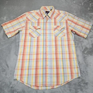 Roper Shirt Mens Large Orange Plaid Short Sleeve Pearl Snap Western Cowboy Rodeo - Picture 1 of 10