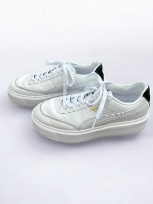 Puma Women’s 7.5 Oslo Maja 374864-01 White Leather Low Top Sneaker Shoes - Image 1 of 4