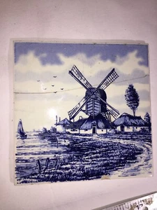 vintage ceramic tile 6x6” Blue And White Delft Windmill Tile Repaired - Picture 1 of 3