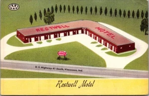 RESTWELL MOTEL Vincennes, Indiana IN roadside unused Postcard - Picture 1 of 2