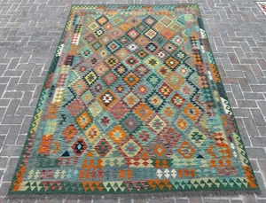 8x12 ft Afghan Modern Traditional Colorful Handwoven Turkish Oriental Wool Kilim - Picture 1 of 15