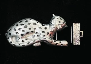 Vintage 1993 DOREEN RYAN Silver Tone & Black Spots Cheetah Leopard Belt Buckle - Picture 1 of 9