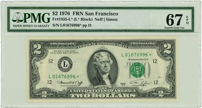 FR.1935-L* $2 1976 FRN San Francisco Superb Gem Unc 67 EPQ PMG 950222-100 - Image 1 of 3
