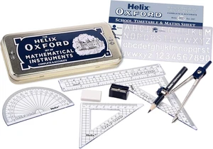 Oxford Maths Set with Storage Tin - 10 Piece Maths Equipment Set - Picture 1 of 16