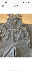 Vintage 90s Calvin Klein Size Large Jeans Blue Denim Bib Wide Leg Overalls - Picture 1 of 17