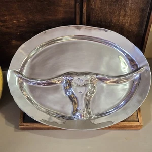 Texas Longhorn Pewter Platter 3D Cow Cattle Large Oval 17x13 Heavy  - Picture 1 of 19