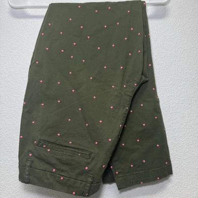 Boden Richmond Ankle Pant Womens Forest Green Hot Pink Polka Dot Embroidered 12P - Image 1 of 4
