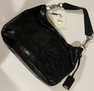 Calvin Klein Leather Shoulder Handbag Black Silver Hardware New W/tag - Picture 1 of 14
