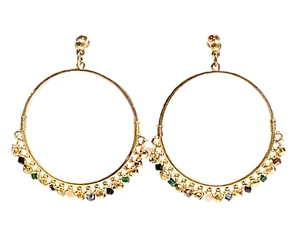 Bollywood Gold Tone Open Circle Ethnic Drop Earrings Indian Green Pink Beaded - Picture 1 of 24