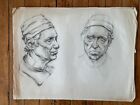 Charcoal Ink Paper Bust Old Man Male Figure Drawing Paper 1950s 18 x 25